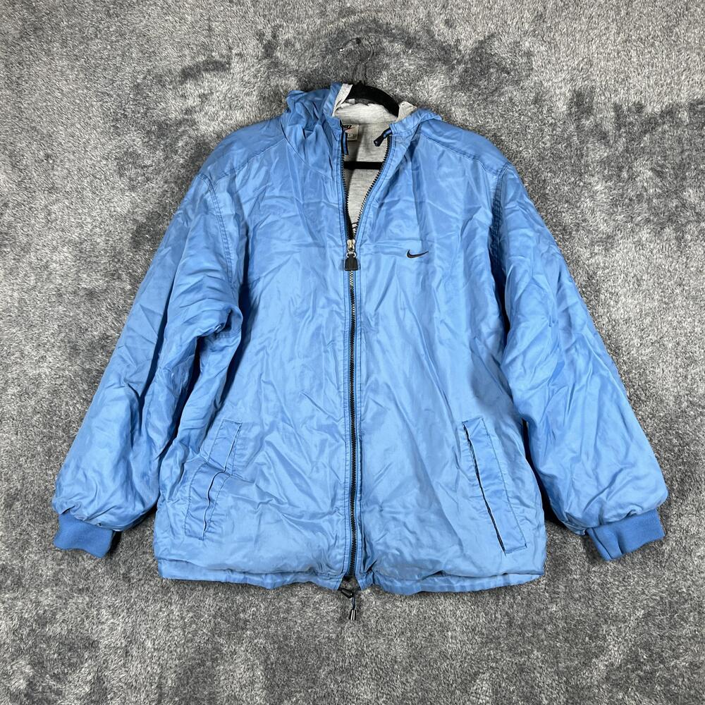 Nike Jacket Teens L 12 Blue Windbreaker Hooded Lined Full Zip Embroidered Swoosh